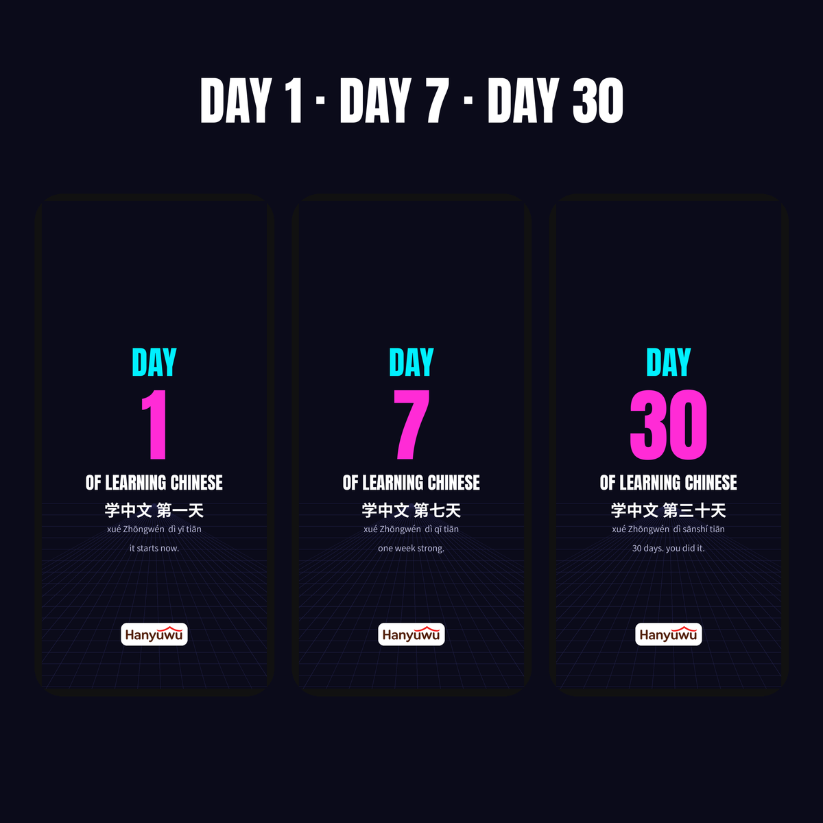 Day 1 of Learning Chinese — 30-Day Tracker + Lock Screens