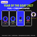 2027 Year of the Goat pixel and cyber wallpapers with Motuan the Ink Blob profile frames
