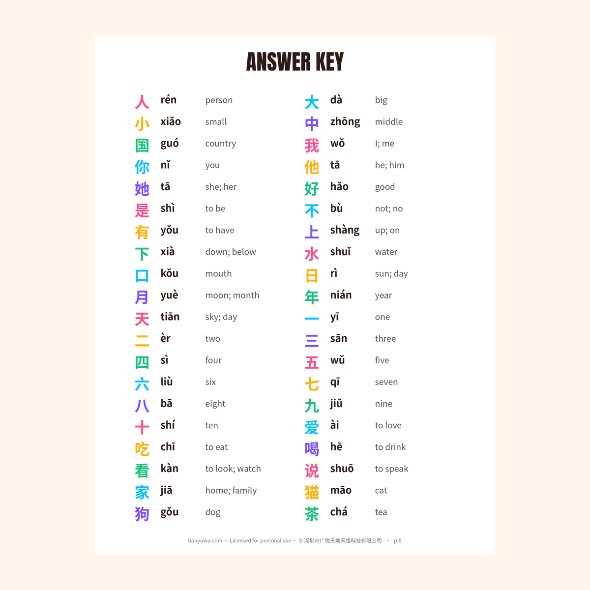 Hanzi Sticker Match — Printable Practice Kit