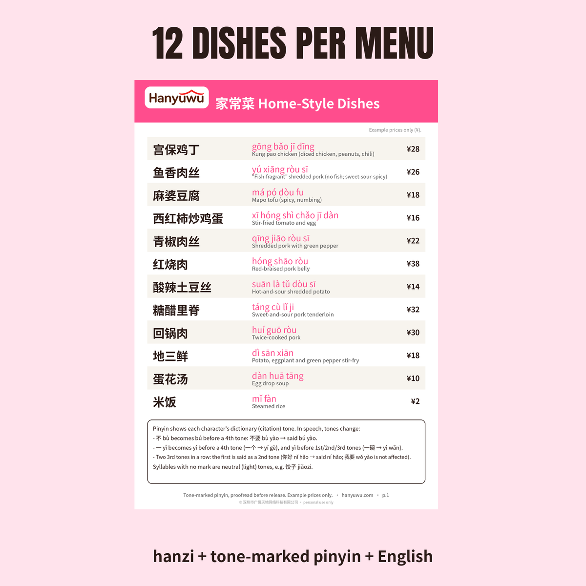 Menu Reader Pinyin Pack